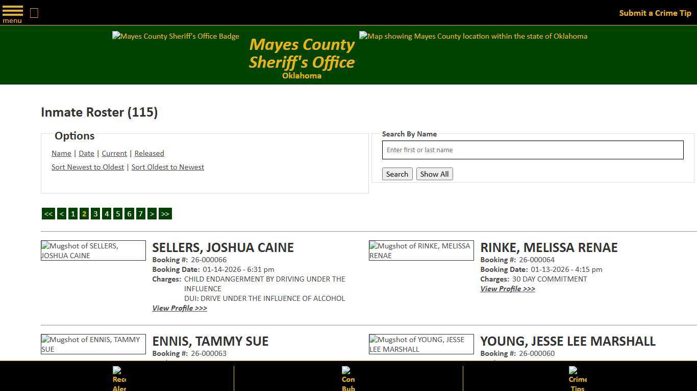 Inmate Roster - Page 2 Current Inmates Booking Date Descending - Mayes County, OK Sheriff