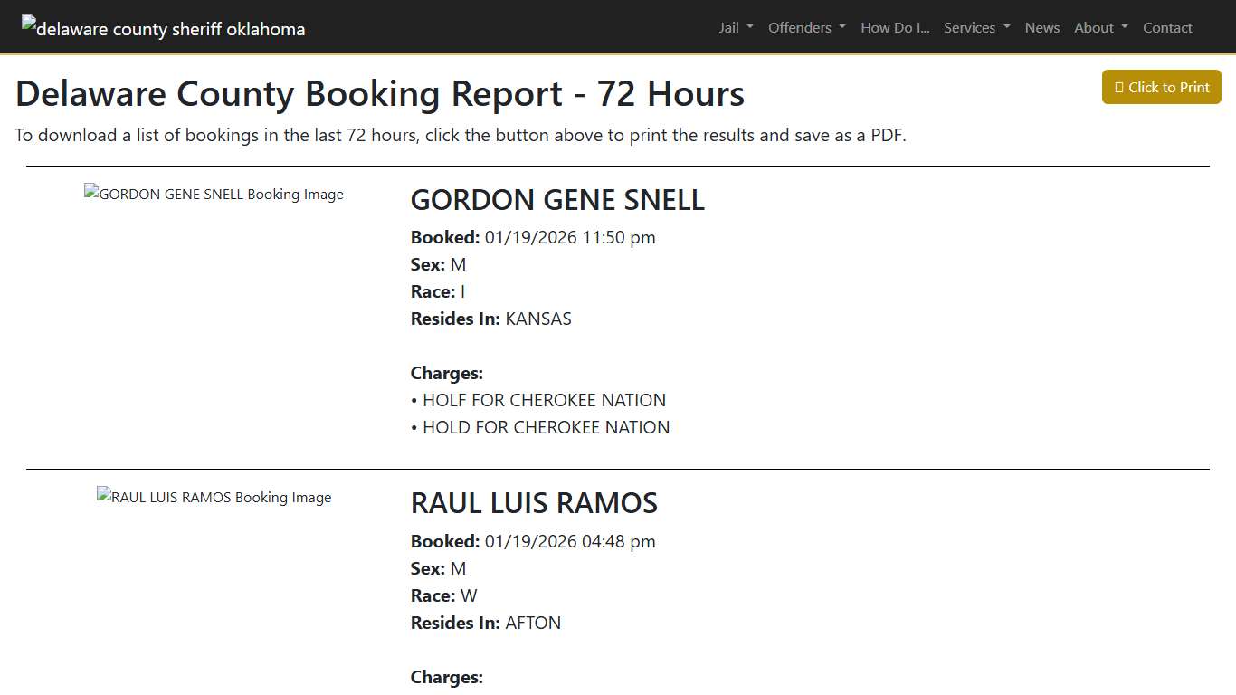 72 Hour Booking Report | Delaware County Sheriff's Office