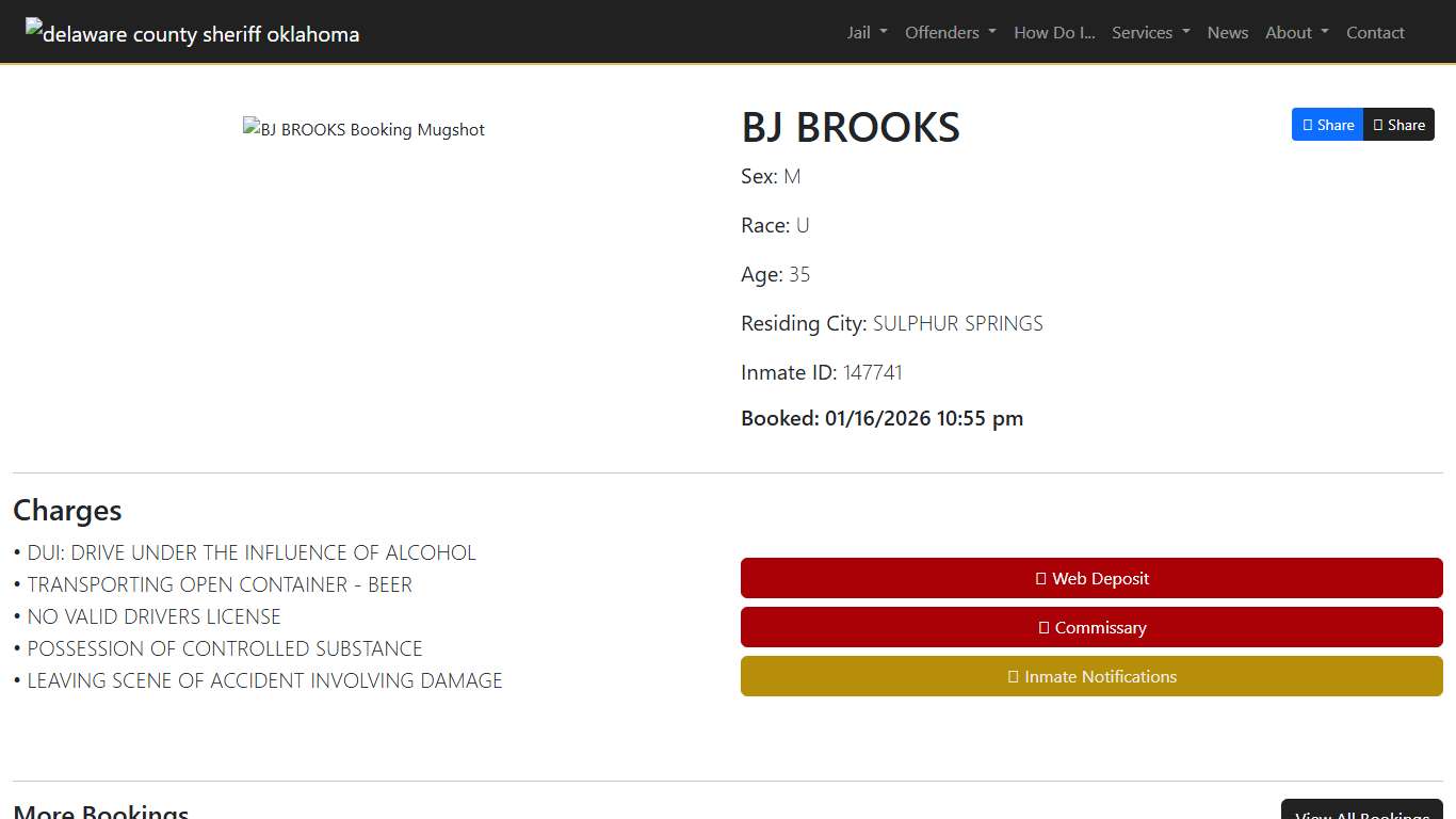 BJ BROOKS Booked at the Delaware County Jail
